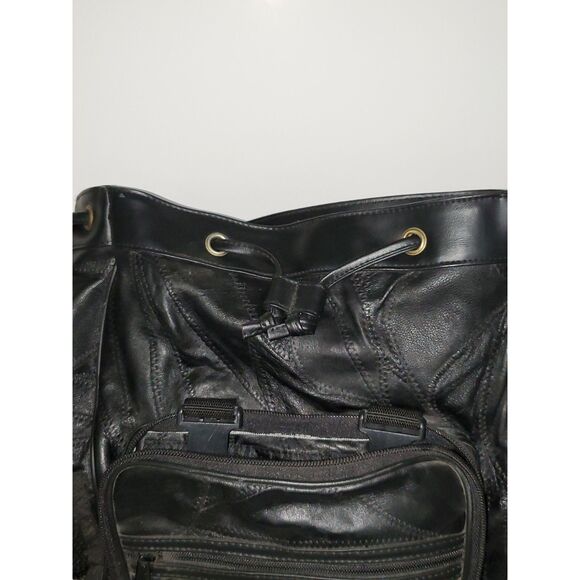 A Genuine Leather Backpack School Hiking Knapsack Black Adjustable As-Is - Picture 7 of 14